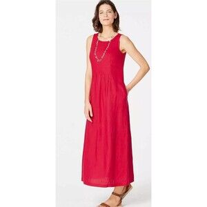 NWT J. Jill  Love Linen Sangria  Pleated Maxi Dress Size L Petite